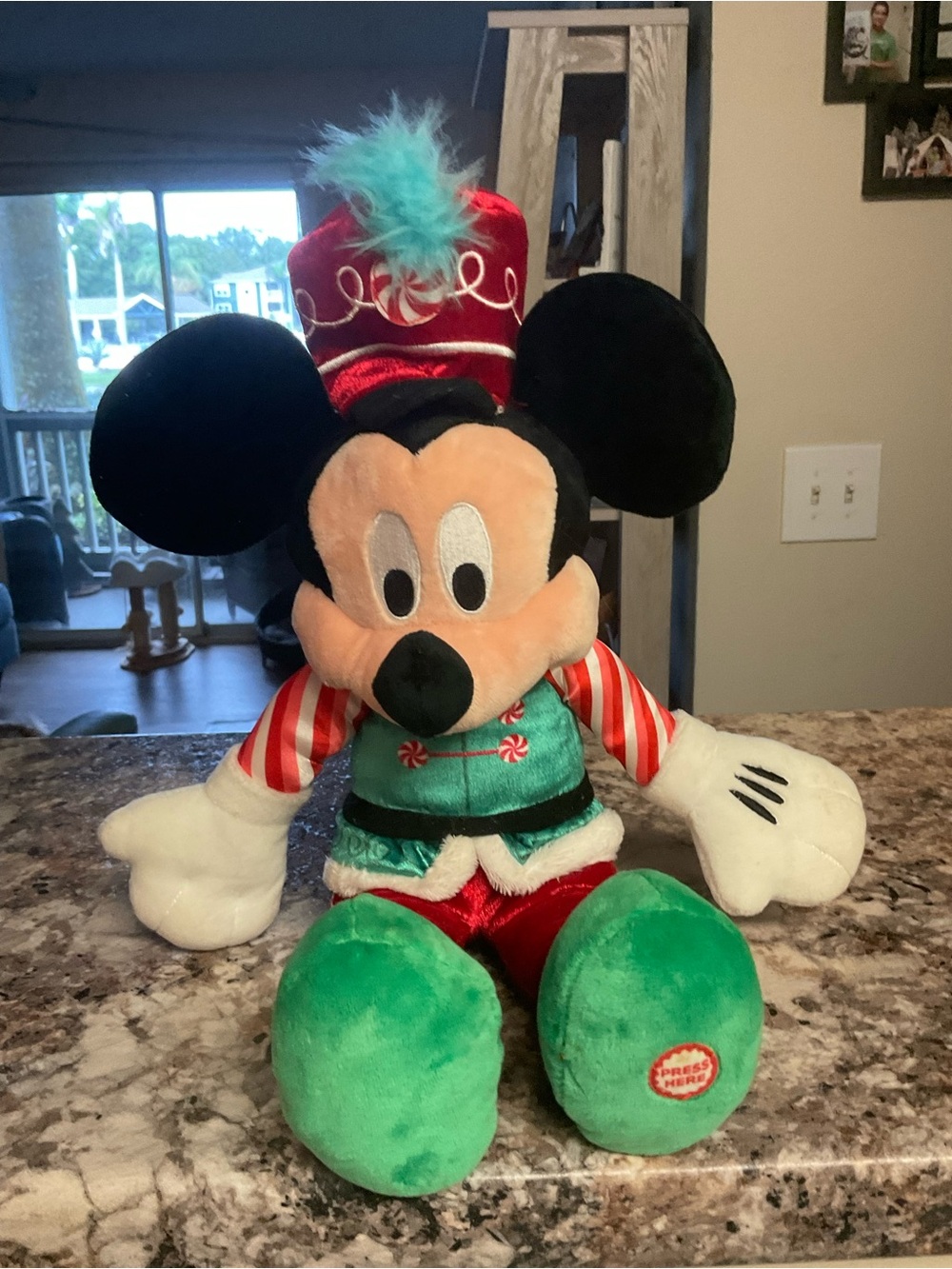 Disney Plush Mickey Mouse in Red, Green, Black Christmas